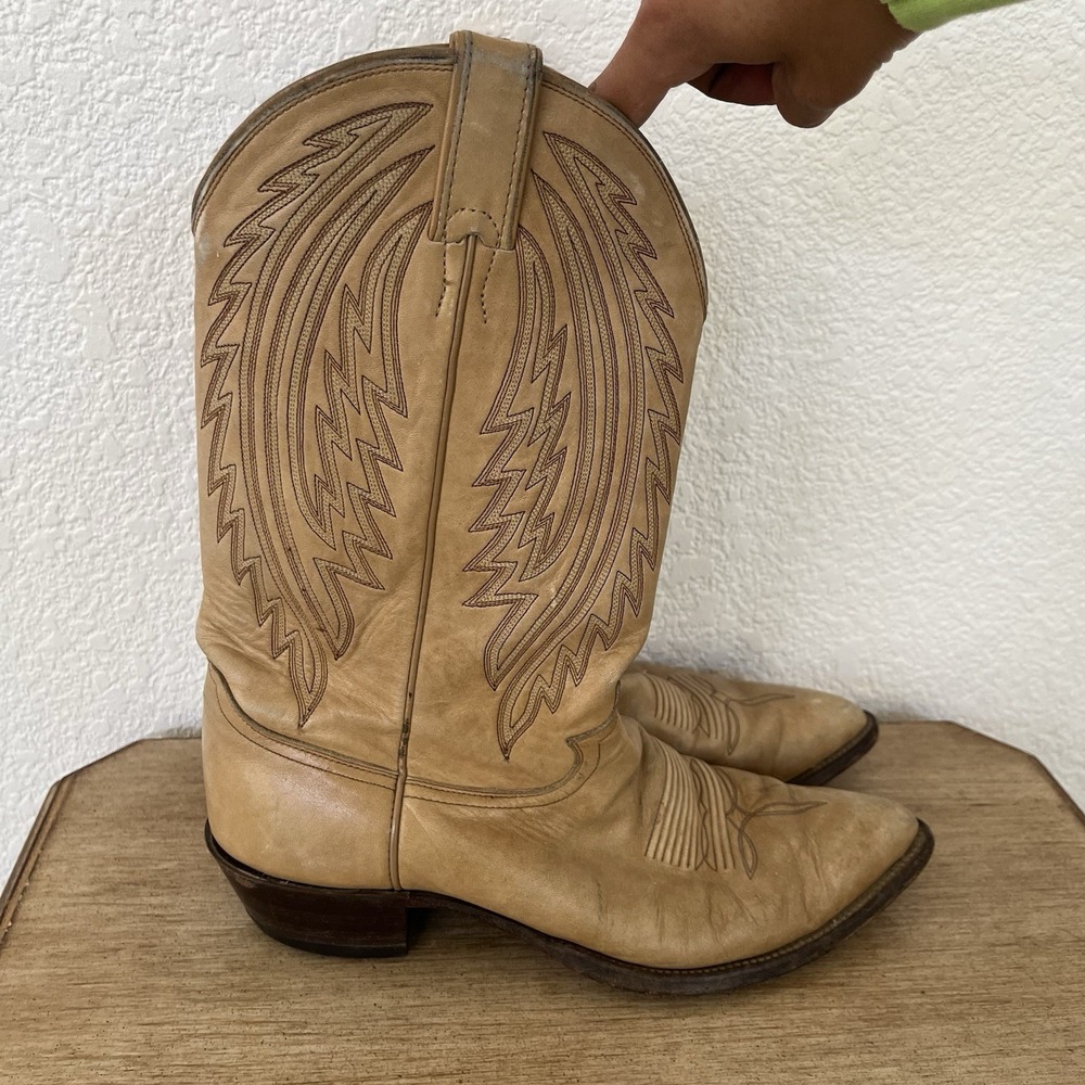 Justin 1239 Cowboy Boots Mens 11D Tan Lightning Stitch Made in USA Worn Vintage